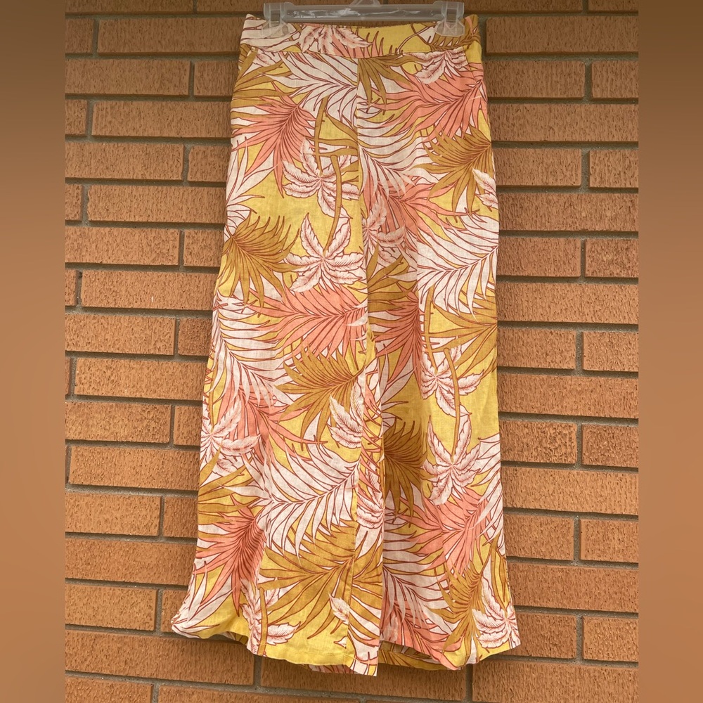 New Tahari Wide Leg Palm Tree Leaf Fern 100% Washable Linen Pants Trousers - Picture 3 of 13